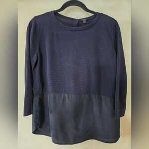 COS | Navy Two Tone (Cotton & Silk) Blouse w/ Buttons on the Back, Size M